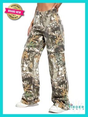 High Waist Baggy Wide Leg Camo Cargo Pants with Pockets Jogger